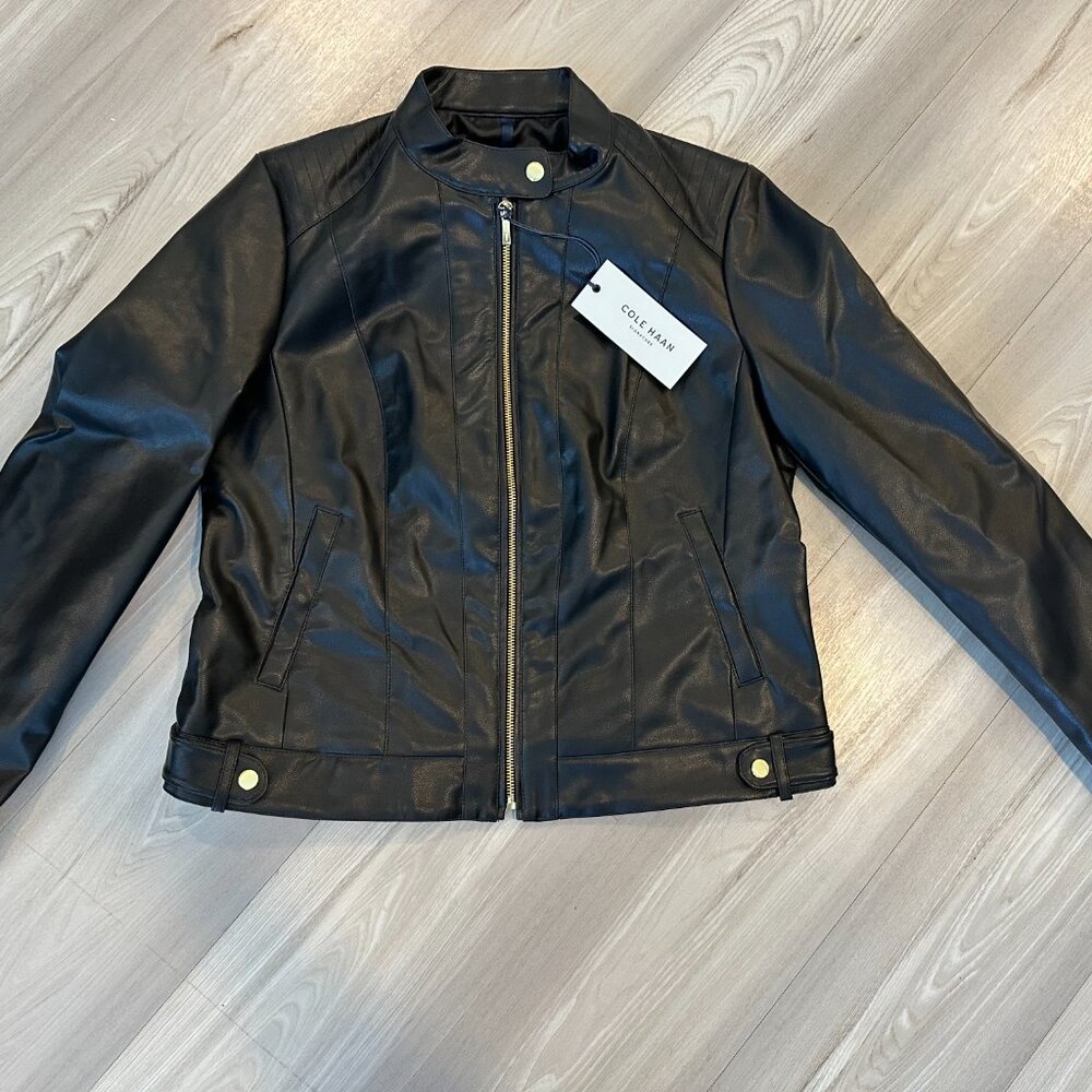Cole Haan Black Leather Moto Jacket - Size L
